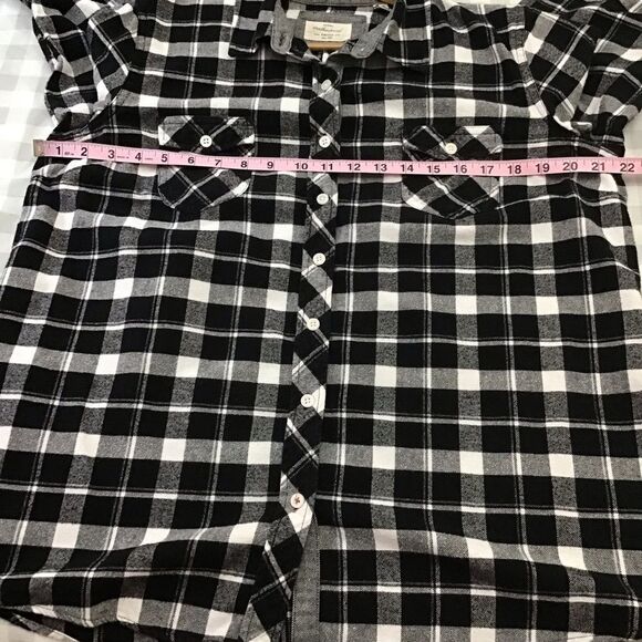 VINTAGE Weatherproof 100% cotton XL flannel plaid button down shirt black white - Picture 10 of 14